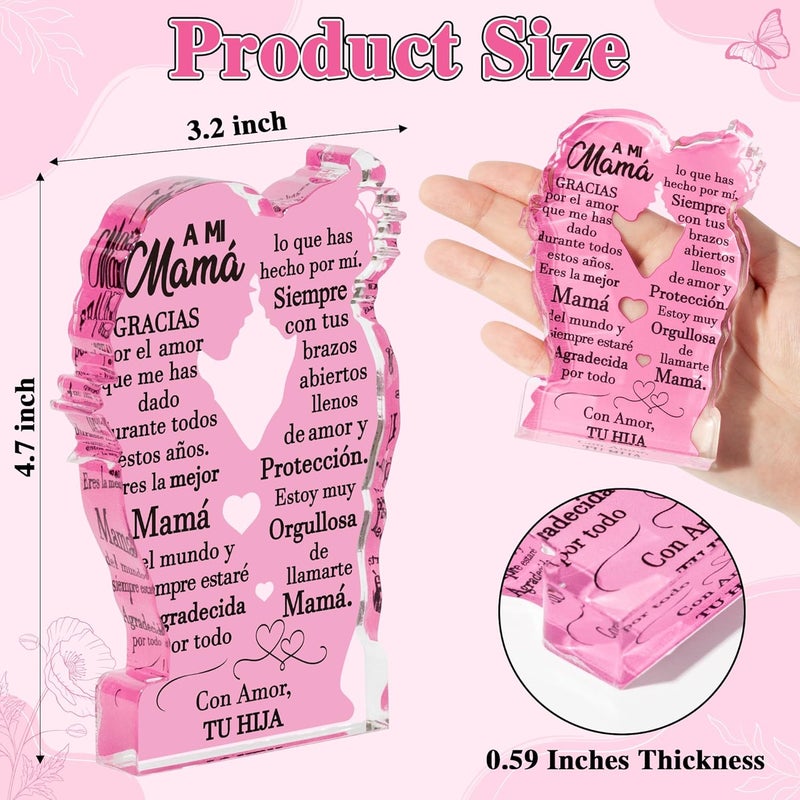 Yopyame Spanish Mamá Gifts from Daughter - Regalos para Mama Daughter Embracing Acrylic Plaque Sign Best Mom Ever Gifts Mom Birthday Ideas Gift Mother’s Day Christmas Keepsake Paperweight for Mother - Image 2
